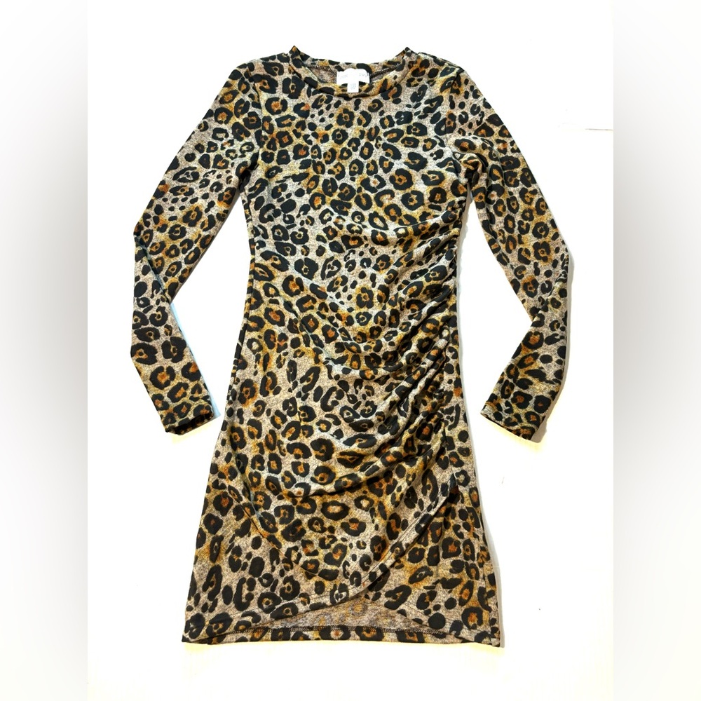 JUN &‎ IVY Cheetah Leopard Animal Print Faux Wrap Sweater Mini Dress Size XXS